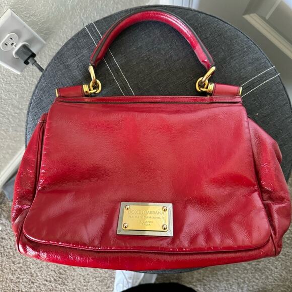 Dolce and Gabbana Miss Sicily Top Handle Bag Red Patent Leather - Picture 11 of 16
